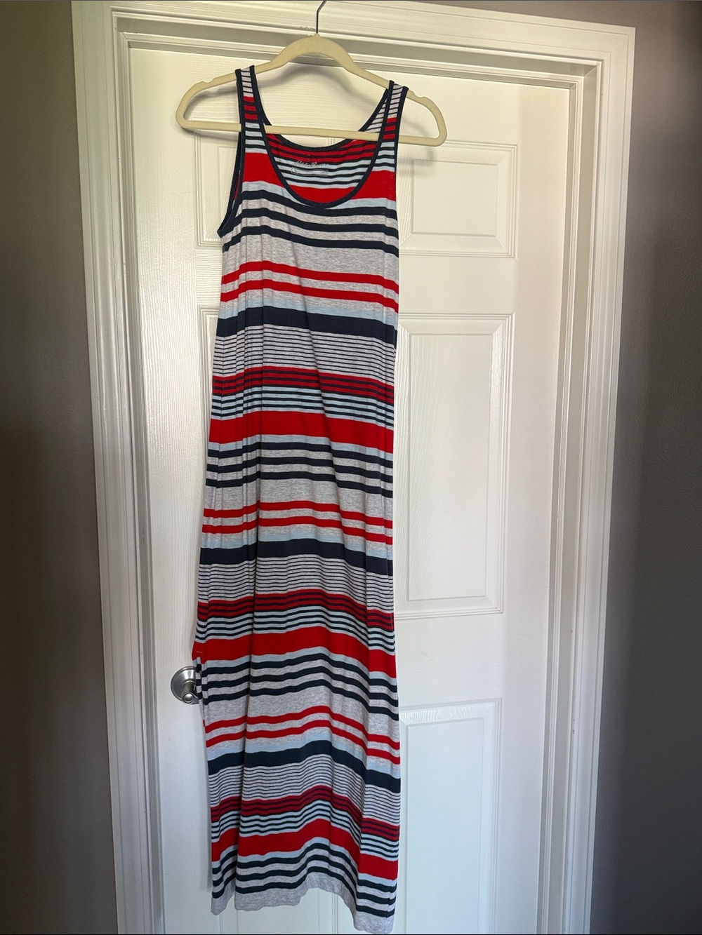 Eddie Bauer Red, Navy & White Striped Sleeveless Maxi Dress